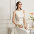 New modern round neck sleeveless tulle fabric ladies elegant lace bulk wedding dresses